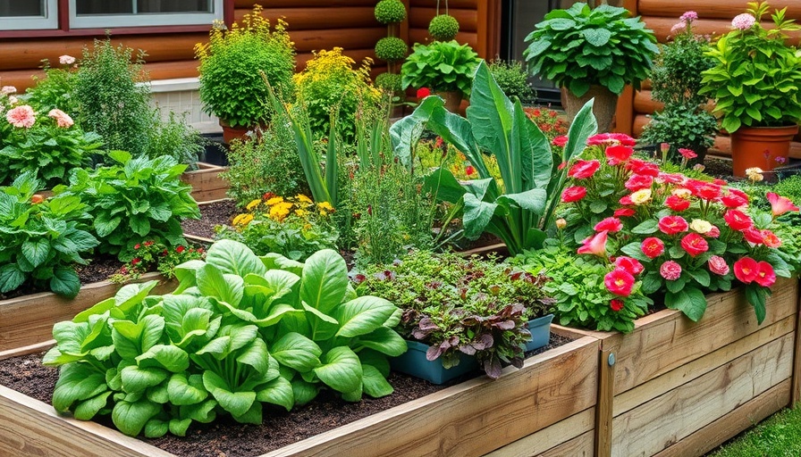 Raised garden bed for beginners with vibrant vegetables and flowers.
