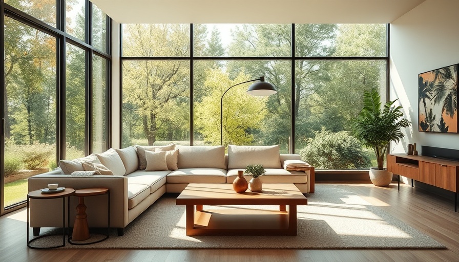 Bright modern living room with beige sofa at Albany Park Sofa Sale.