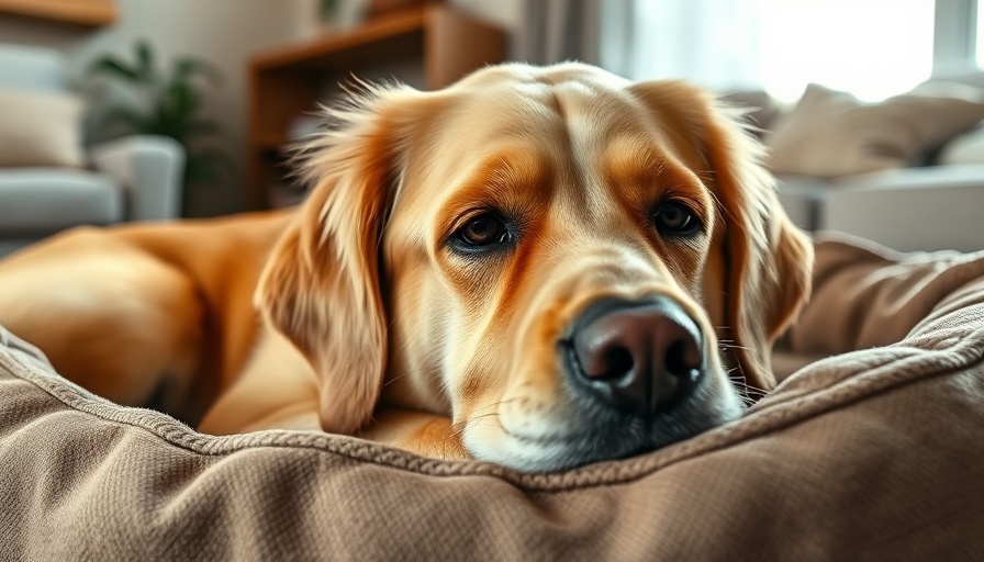 Golden retriever controlling osteoarthritis pain, resting peacefully.