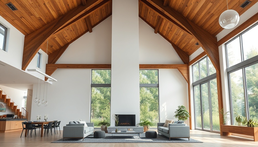 Spacious living room with high ceilings and natural light.
