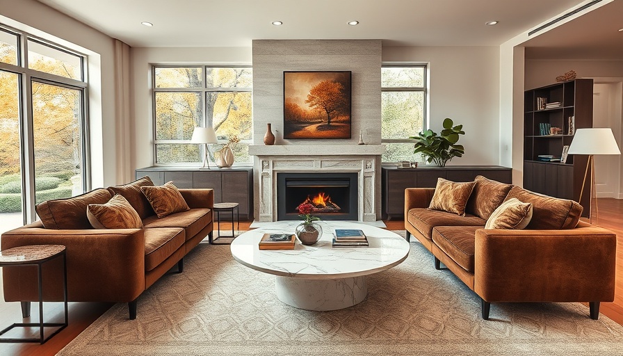 Affordable custom furniture in a modern living room with brown sofas.