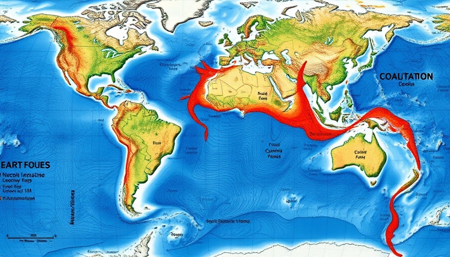 Illustrative geological map showing hidden megathrust earthquake risk.