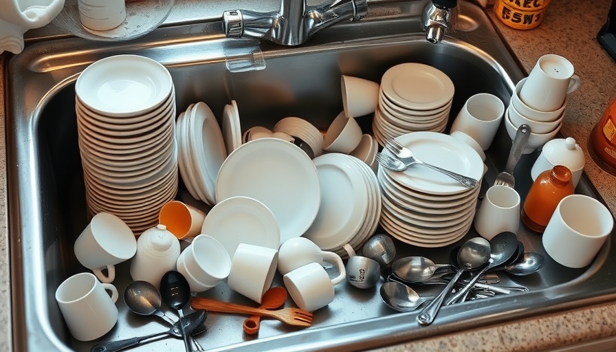 Cluttered sink before applying empty sink cleaning trick.