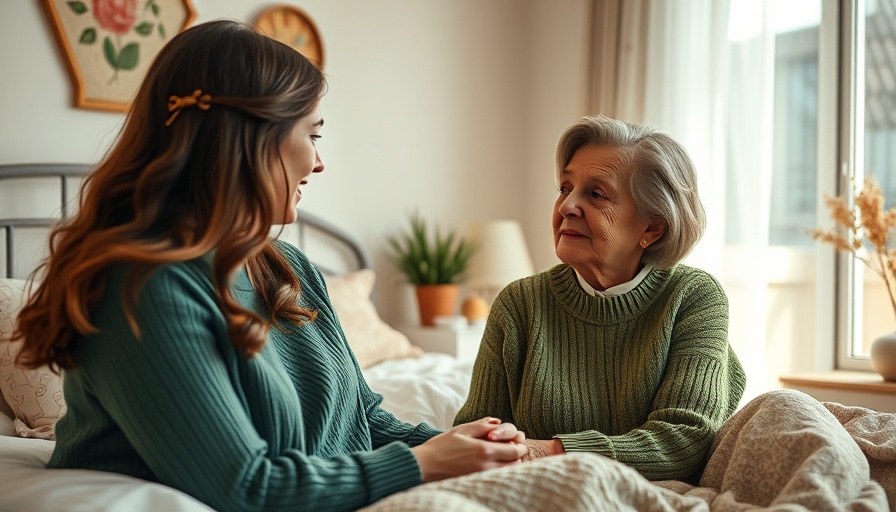 Friendly conversation between two women in a cozy bedroom.