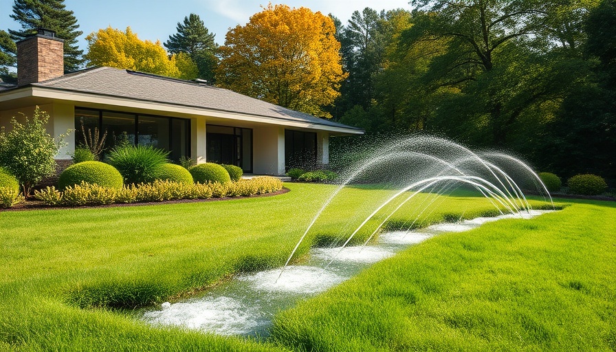 Modern home with Irrigreen 3.0 smart irrigation system watering lawn
