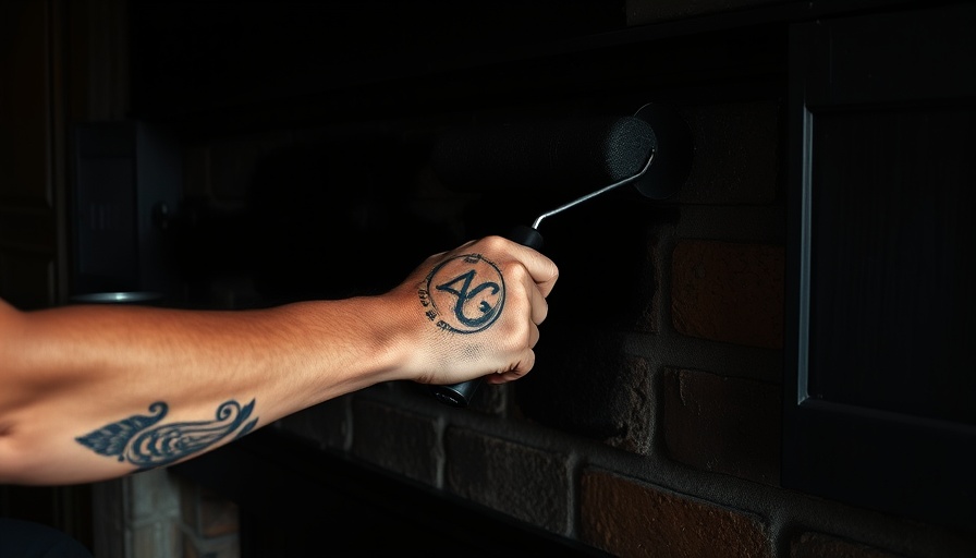 Applying black high heat paint on fireplace bricks for a makeover.