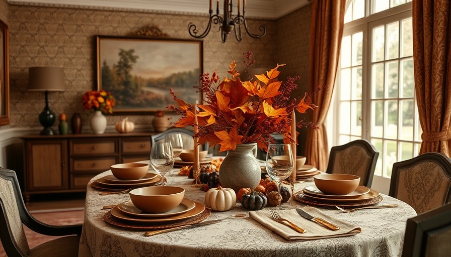 Elegant fall decor collection on dining table with autumn centerpiece.