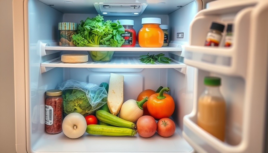 Mini fridge organization with vegetables and condiments.