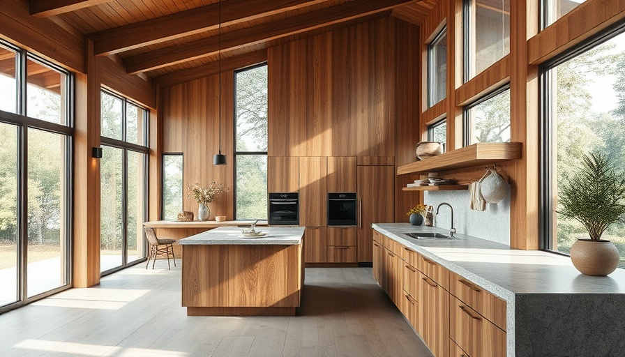 Organic architecture in kitchen design with natural elements and lighting.
