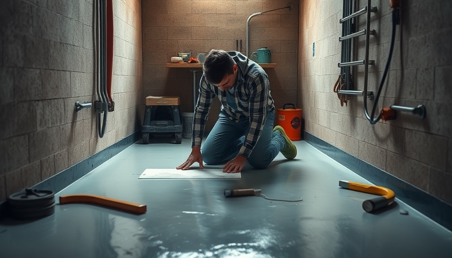 Worker applying utility room floor coatings