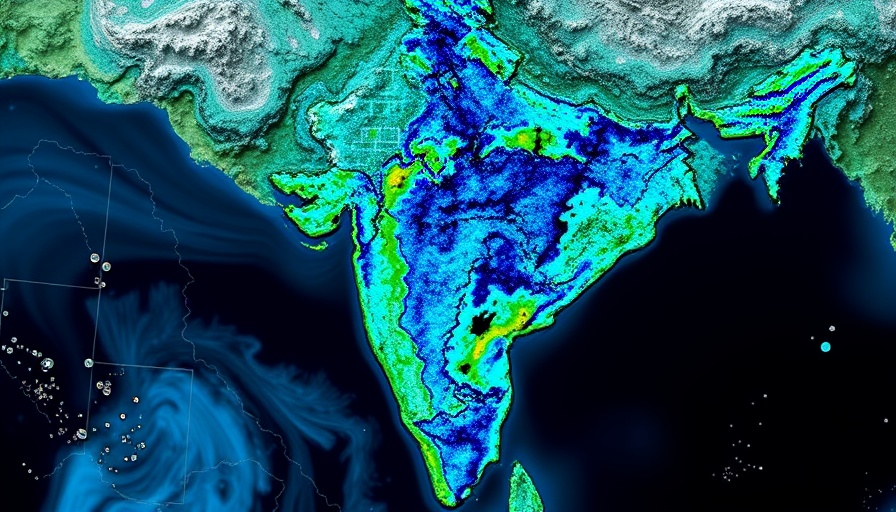 Map illustrating extreme Indian rainfall patterns with pixelated design.