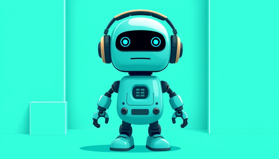 Illustration of a cute robot in a minimalistic setting, relating to Google Gemini Smart Speaker features.