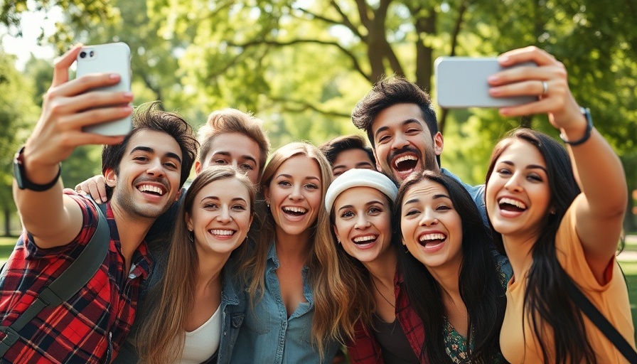 Group taking joyful selfie outdoors, perfect for photo dump captions inspiration.