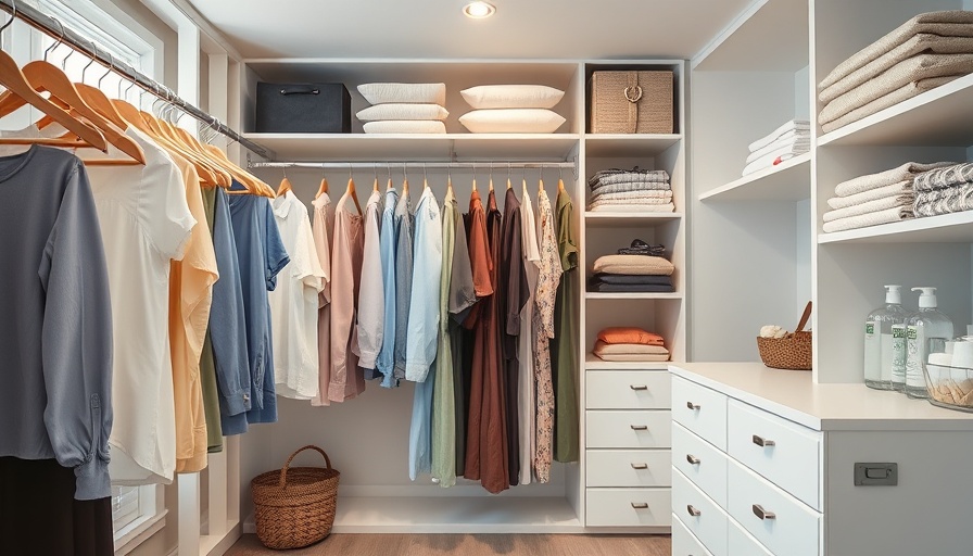 Efficient hook organization in closets with clothes and shelves.