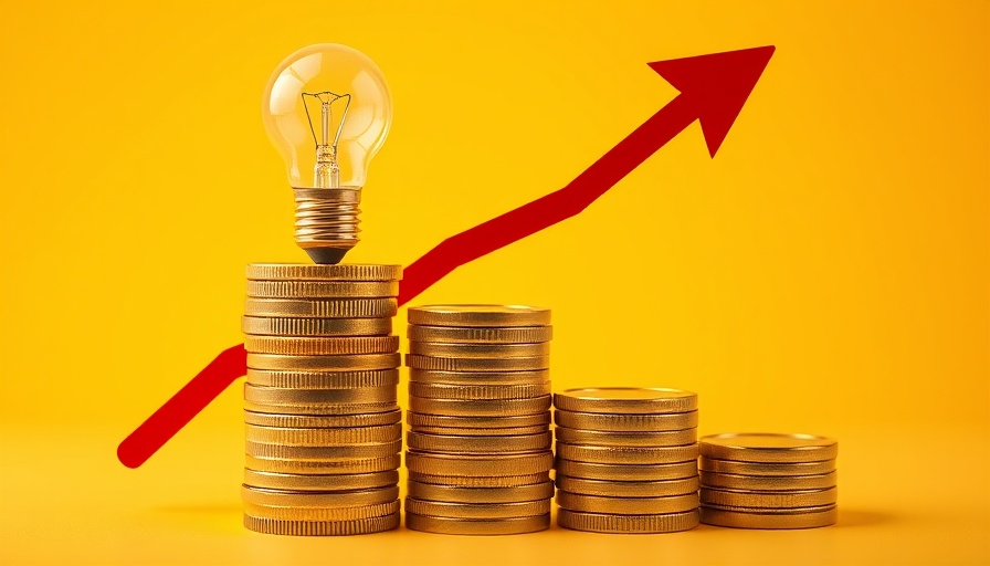 Energy bills rise 2% symbolized by coins, bulb, and arrow.