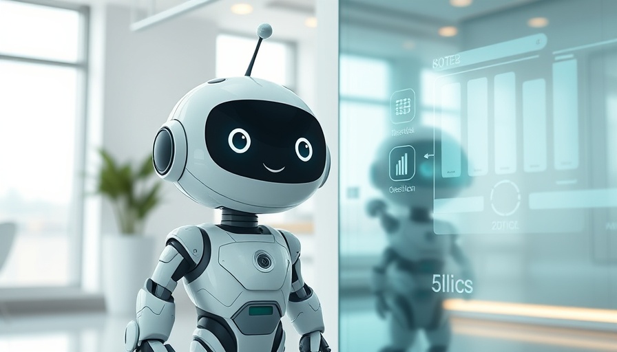Futuristic robot next to digital interface, Apple's smart display J490