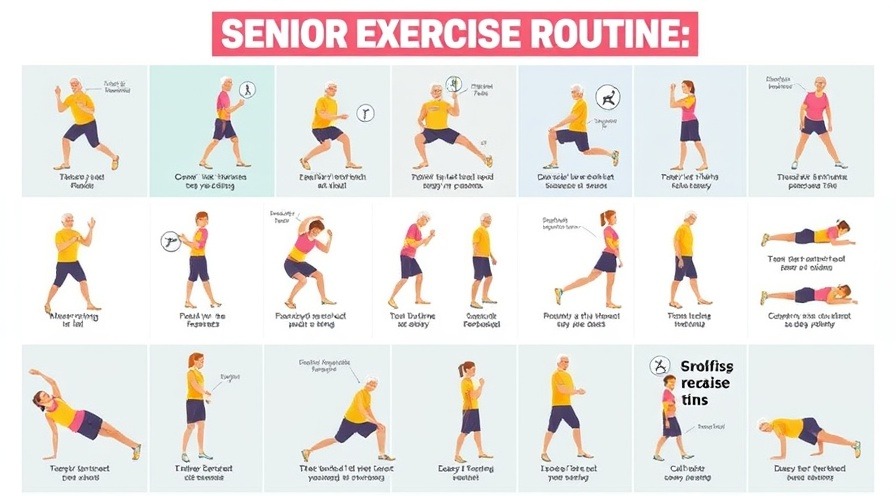Vibrant infographic on fitness for senior citizen exercises and mobility.