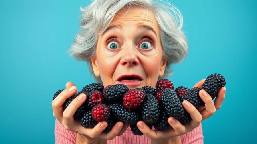 Surprised older woman with blackberries, showcasing the advantages of holistic medicine.