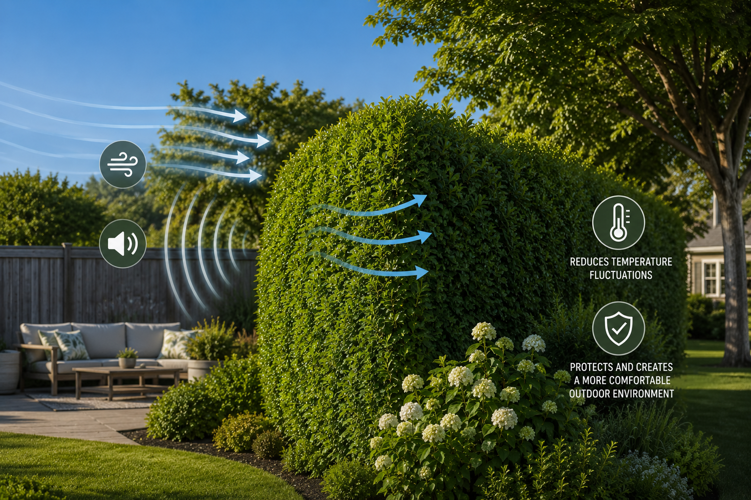 Garden with wind and sound protection