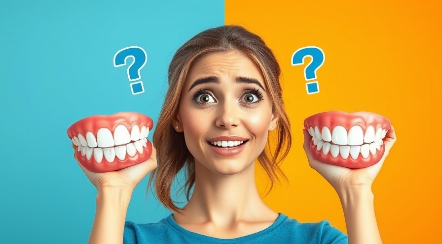 Woman comparing stained and white teeth, illustrating teeth hygiene tips 