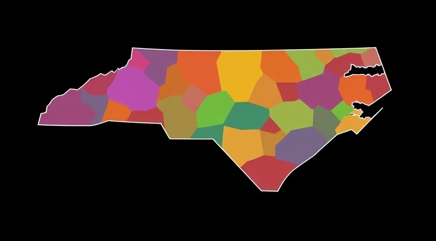 Colorful map outline of North Carolina highlighting hemp industry safety.