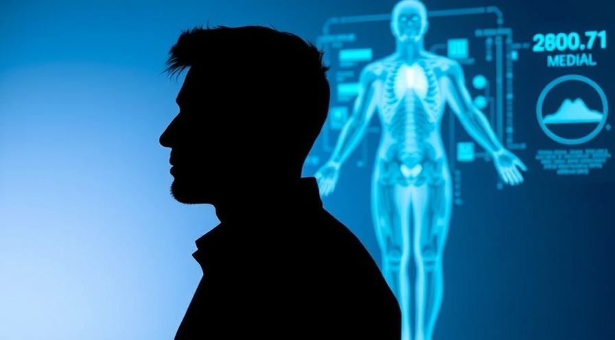 Silhouetted male figure with digital medical data model, showcasing personalized healthcare.