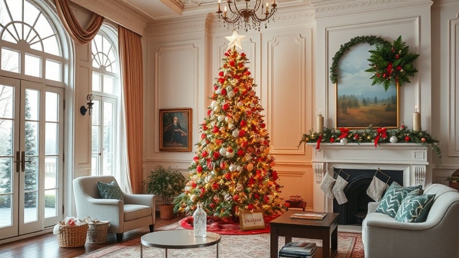 Photo realistic Christmas tree elegantly decorated in a cozy family room.