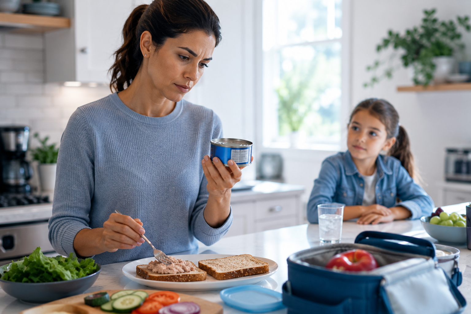 Preparing a Fresh Tuna Sandwich for Child