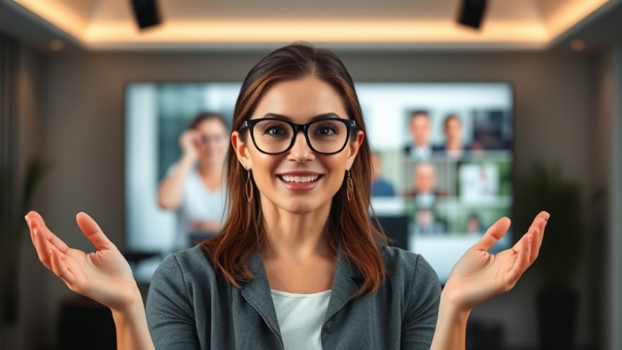 Confident woman discusses gut microbiome and probiotics in a modern studio.
