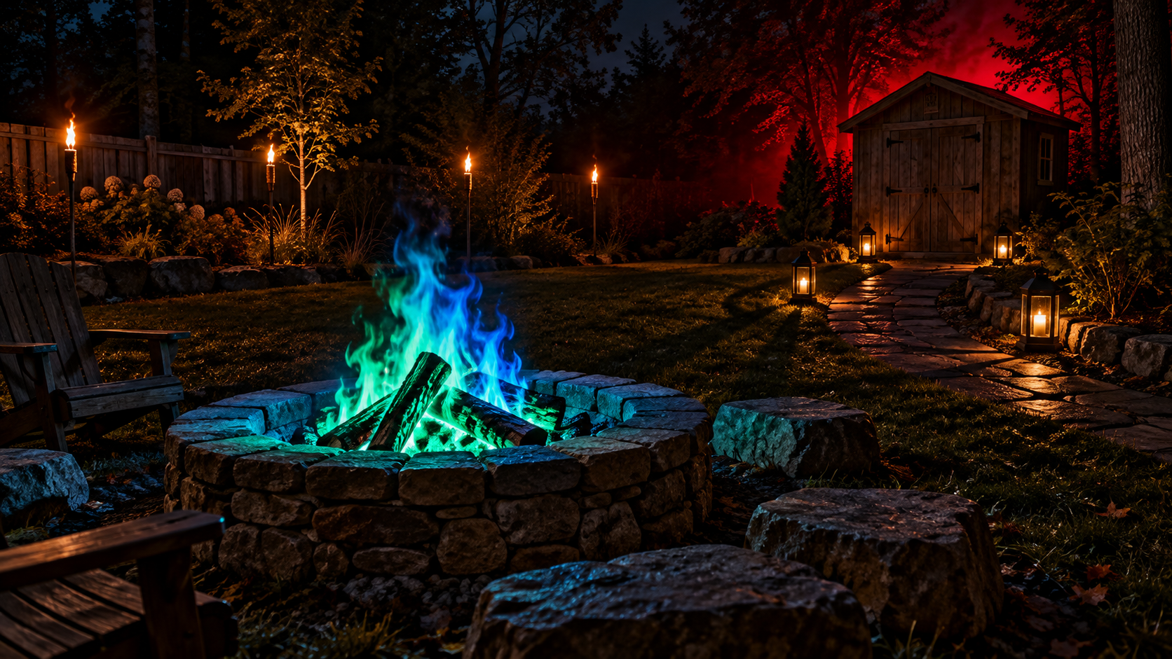 Blue-Green Flames, Red Shed Glow