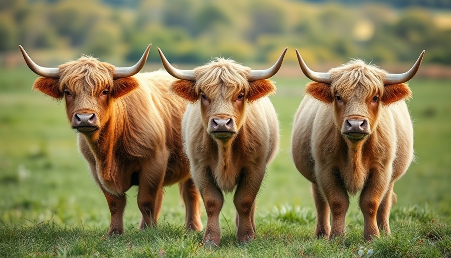 Highland cows in Crooked Creek Highlands, North Carolina field.