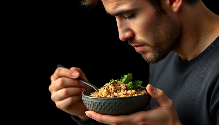Man savoring superfoods quinoa and kale, exploring truth.
