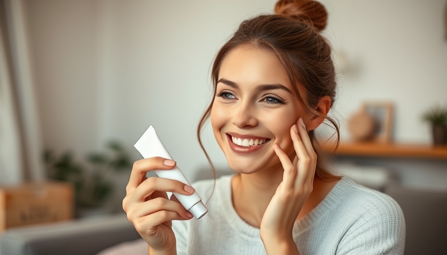 Young woman with smooth skin applying skincare product indoors.