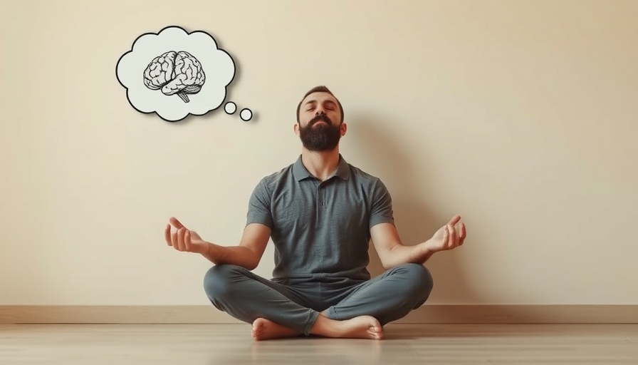 Does meditation change your brain? Man meditating with brain illustration.