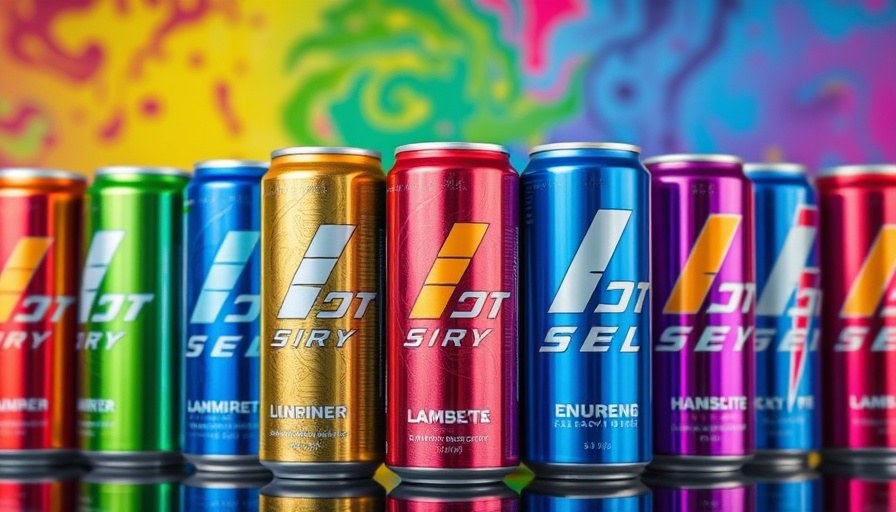 Colorful energy drink cans discussing taurine benefits.