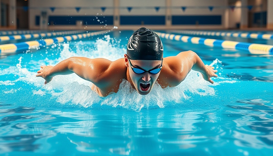 Swimmer performing freestyle stroke in pool, suggesting weight loss benefits.