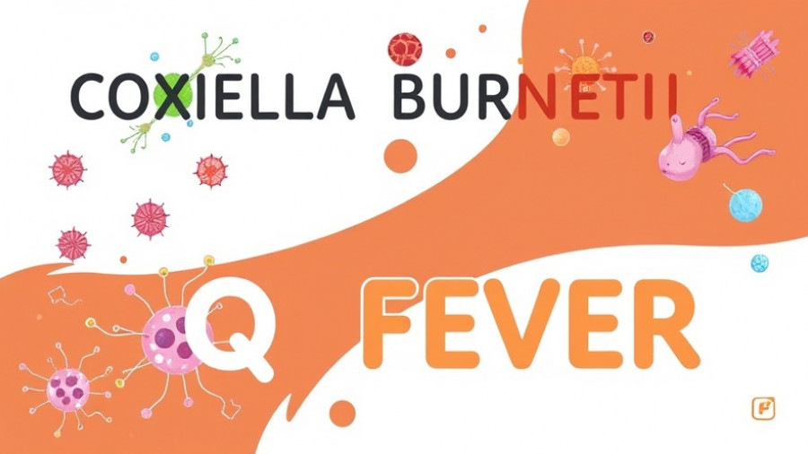 Illustrative banner for Coxiella burnetii Q fever with colorful elements.