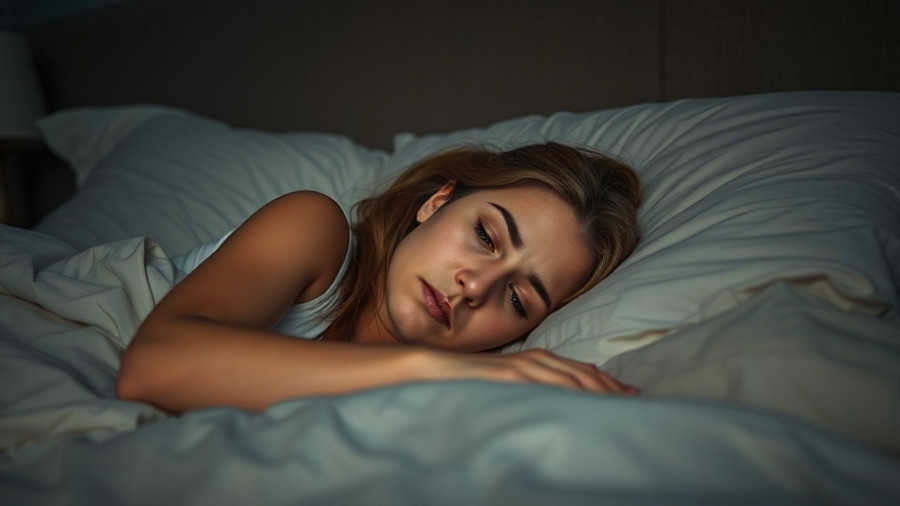 Tired woman lying awake illustrating poor sleep impact on hormones and weight.