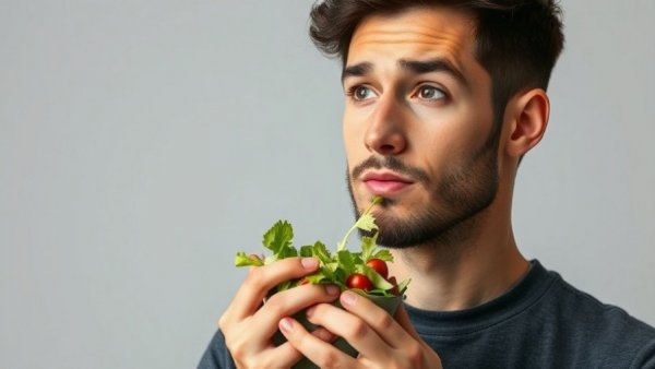 Young man enjoying salad, reflecting on Magnesium vs Zinc benefits.