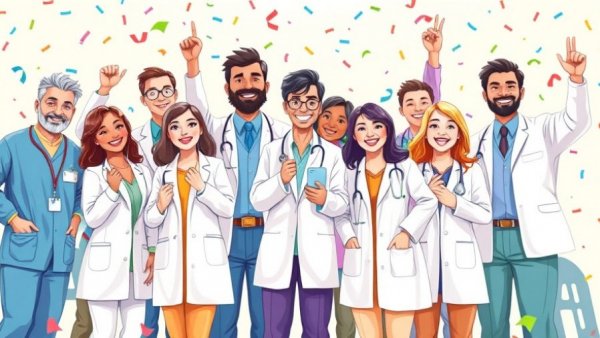 10 years of Osmosis Health Education celebration with diverse cartoon professionals.