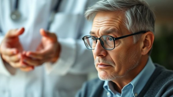 Middle-aged man discussing the side effects of statins with overlay text about statin worth.