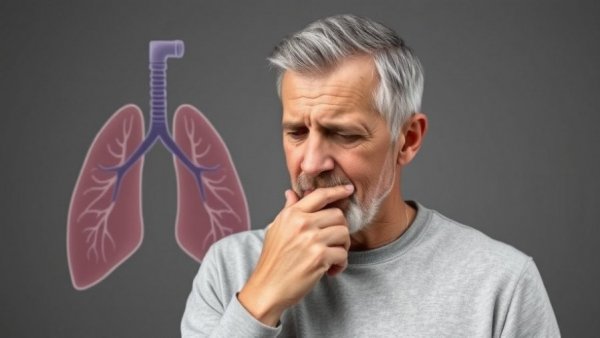 Mature man coughing depicting bronchiectasis in non-smokers.