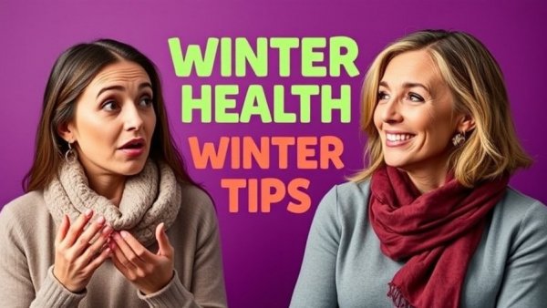 Two women discussing winter health tips, vibrant design.