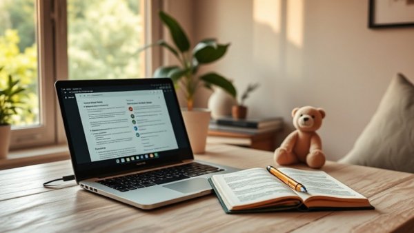 Cozy study space with laptop and notes ideal for healthy study techniques.