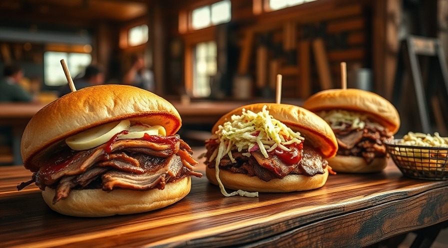 Succulent pulled pork sandwiches showcasing North Carolina's barbecue culture.