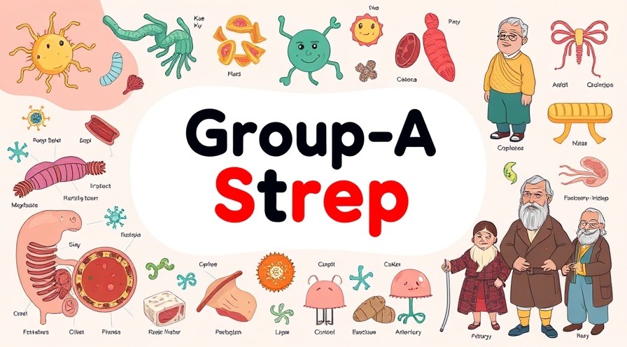 Colorful educational poster on Group A Streptococcus and strep throat treatment.