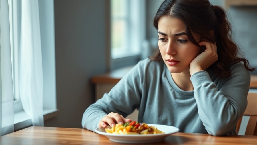 Thoughtful young woman assessing keto meal, considering hypoglycemia risks.