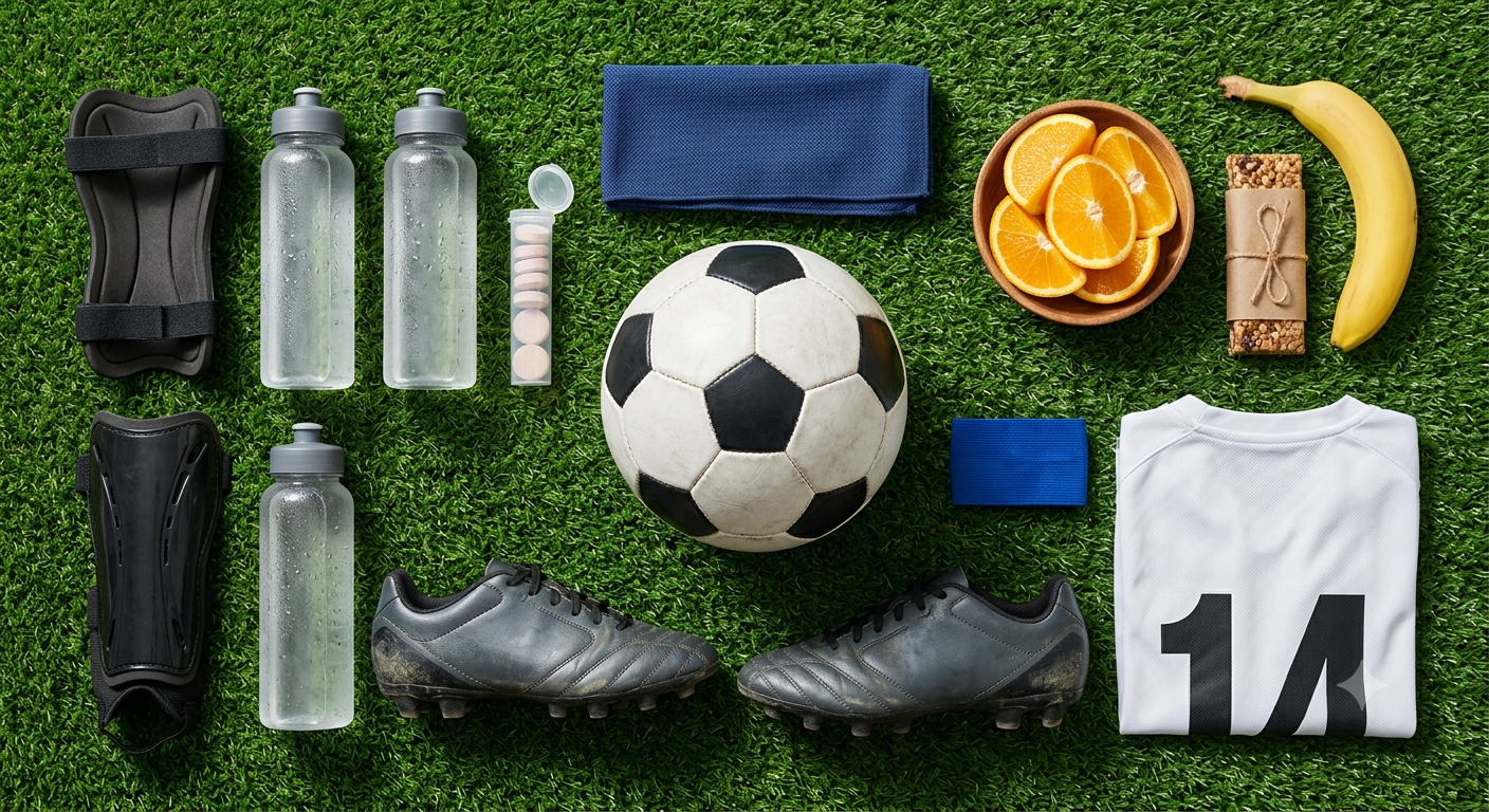 flat lay of a soccer players match day essentials