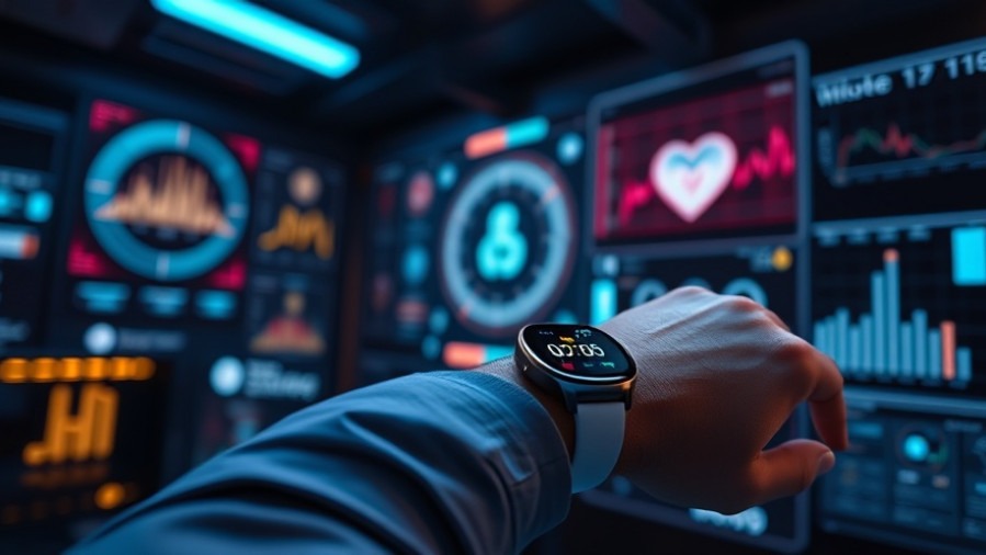 Person using health tracking smartwatches to monitor health data in a futuristic setting.