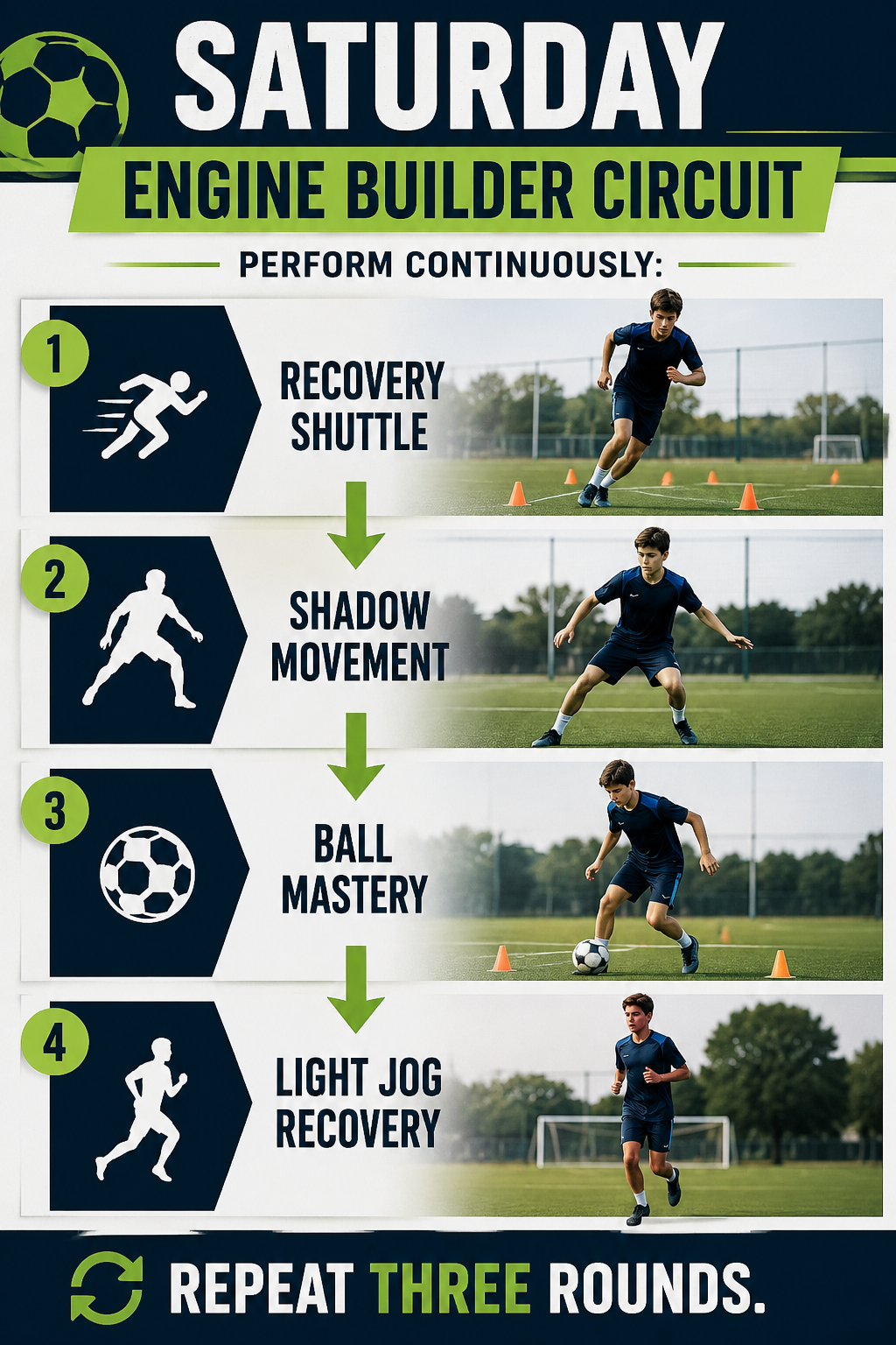 Saturday soccer training circuit infographic